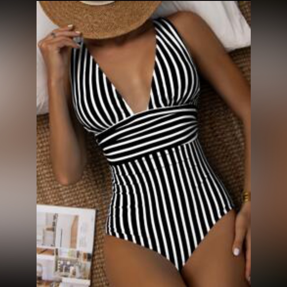 Swim Vcay Striped Ruched One Piece Swimsuit